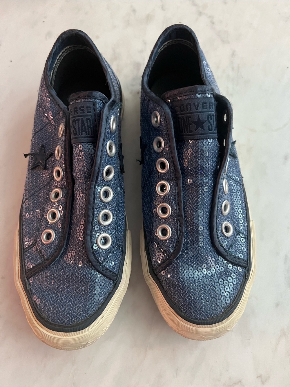 Converse Kids Navy Sequin Slip-On Sneakers